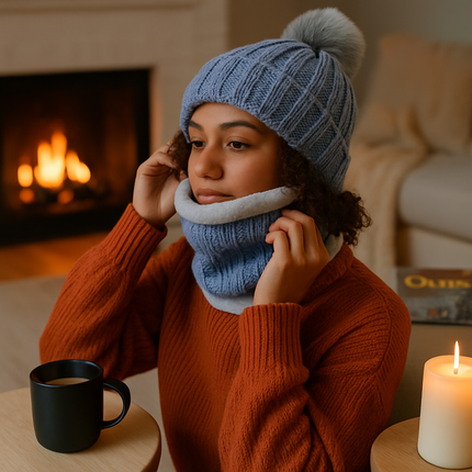 Winter Beanie Hat Scarf Set for Women - Warm Knit 2-in-1