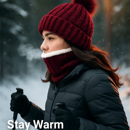 Winter Beanie Hat Scarf Set for Women - Warm Knit 2-in-1