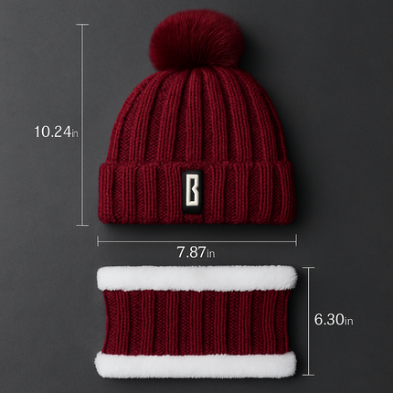 Winter Beanie Hat Scarf Set for Women - Warm Knit 2-in-1