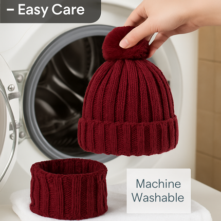 Winter Beanie Hat Scarf Set for Women - Warm Knit 2-in-1