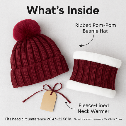 Winter Beanie Hat Scarf Set for Women - Warm Knit 2-in-1