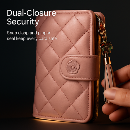 Leather Wallet Clutch with Card Slots and Zipper