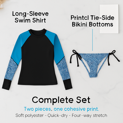 Women Long Sleeve 2-Piece Swimwear Top for Surfing and Beach