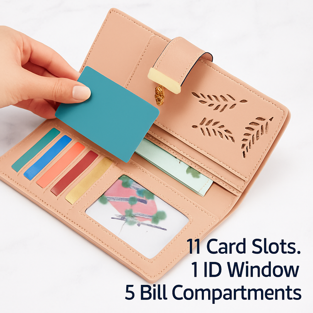 Leather Wallet Clutch - Card Slots - PU Leather - Compact