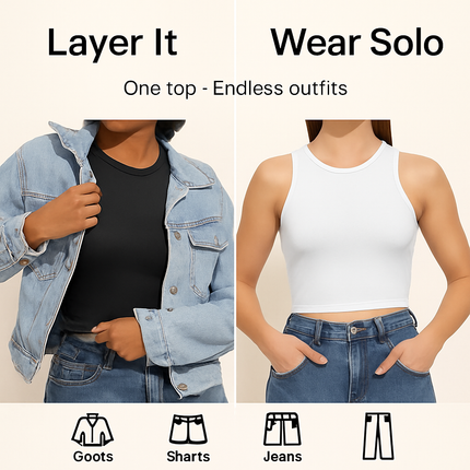 Cropped Tank Top for Women: Sleeveless, High Neck