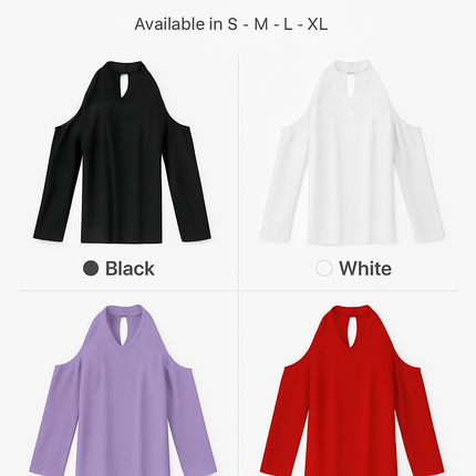 Off-the-Shoulder Blouse with V-Neck and Long Sleeves