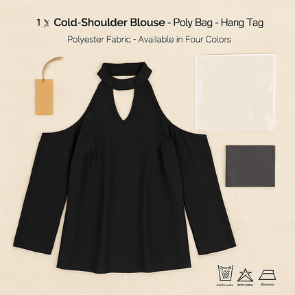 Off-the-Shoulder Blouse with V-Neck and Long Sleeves