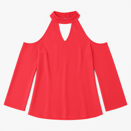 Off-the-Shoulder Blouse with V-Neck and Long Sleeves