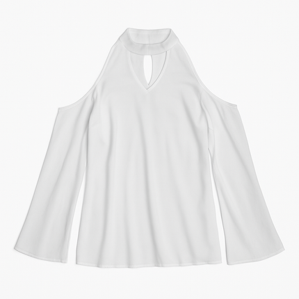 Off-the-Shoulder Blouse with V-Neck and Long Sleeves