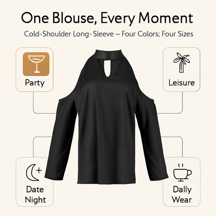 Off-the-Shoulder Blouse with V-Neck and Long Sleeves