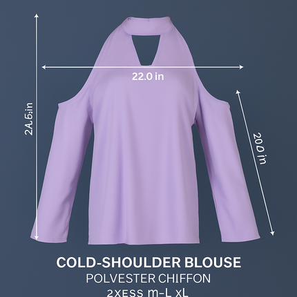 Off-the-Shoulder Blouse with V-Neck and Long Sleeves