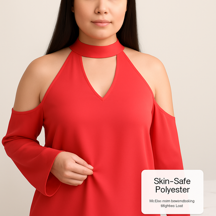 Off-the-Shoulder Blouse with V-Neck and Long Sleeves