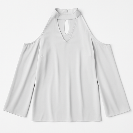 Off-the-Shoulder Blouse with V-Neck and Long Sleeves