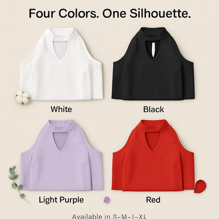 Off-the-Shoulder Blouse with V-Neck and Long Sleeves