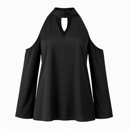 Off-the-Shoulder Blouse with V-Neck and Long Sleeves