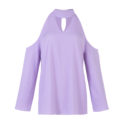 Off-the-Shoulder Blouse with V-Neck and Long Sleeves