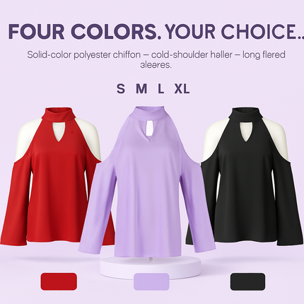 Off-the-Shoulder Blouse with V-Neck and Long Sleeves