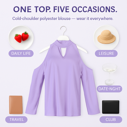 Off-the-Shoulder Blouse with V-Neck and Long Sleeves