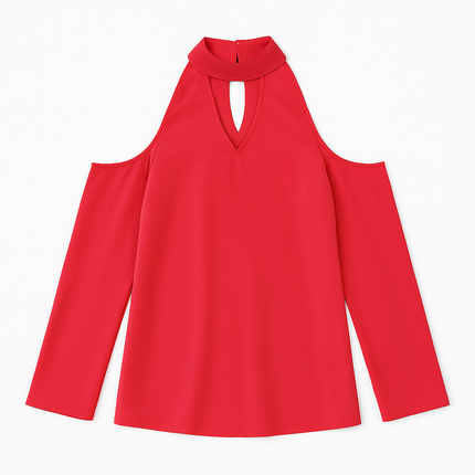 Off-the-Shoulder Blouse with V-Neck and Long Sleeves