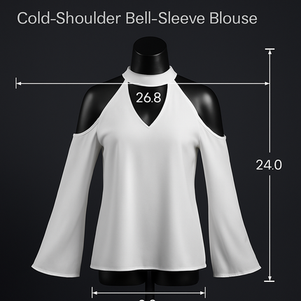 Off-the-Shoulder Blouse with V-Neck and Long Sleeves