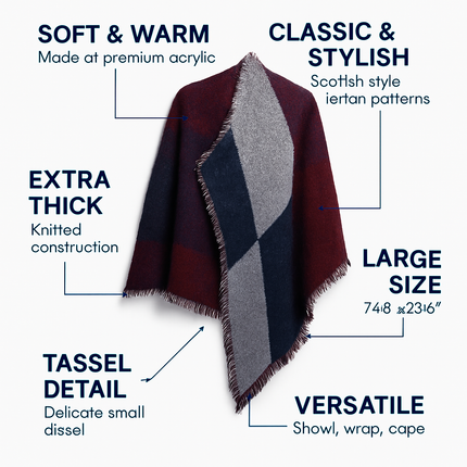 Winter Warm Scarf - Cozy Knit Shawl, Wrap & Blanket