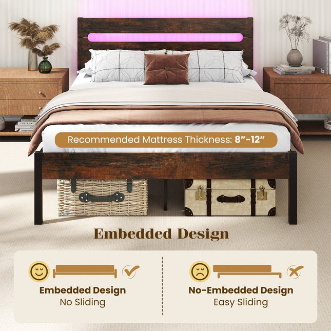 Heavy-Duty Metal Slats Support Bed Platform with Charging Station
