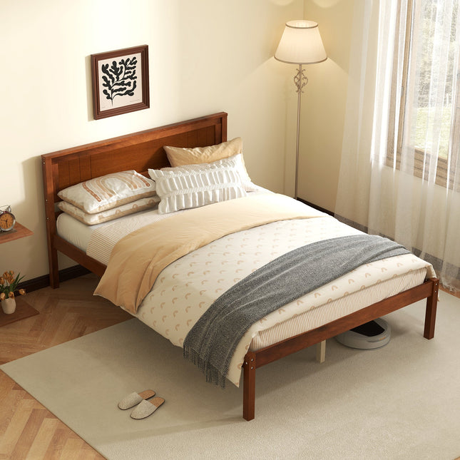 Twin/Full/Queen Size Bed Frame with Wooden Headboard and Slat Support