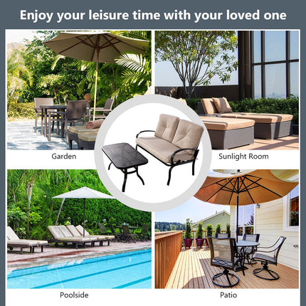 2 Pieces Patio Outdoor Cushioned Coffee Table Seat