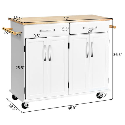 Wood Top Rolling Kitchen Trolley Island Cart Storage Cabinet