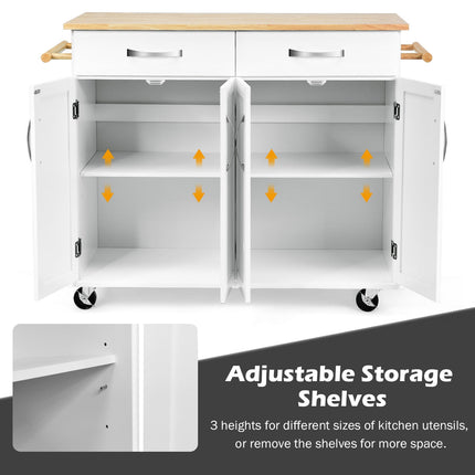 Wood Top Rolling Kitchen Trolley Island Cart Storage Cabinet