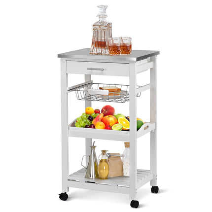 Kitchen Island Cart with Stainless Steel Tabletop and Basket