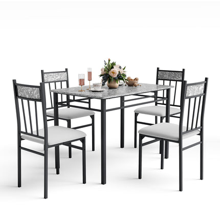 5-Piece Faux Marble Dining Set with Steel Frame