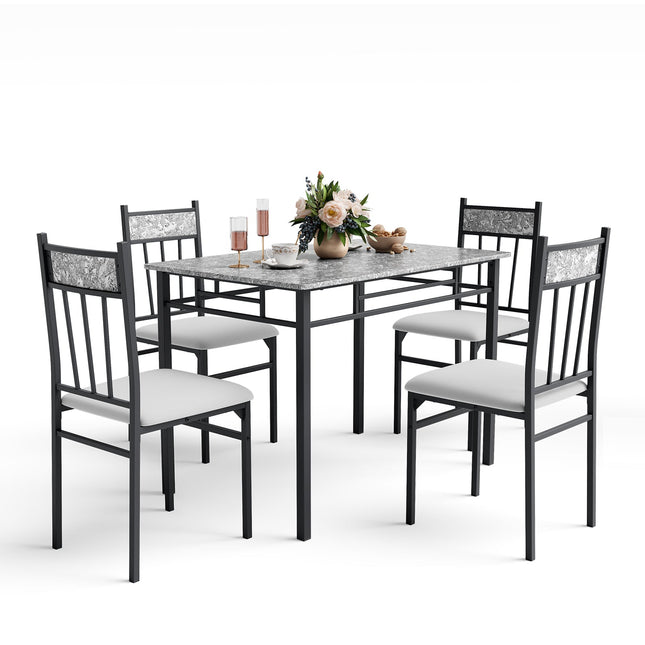 5-Piece Faux Marble Dining Set with Steel Frame