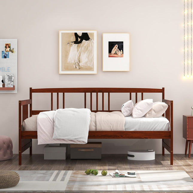 Twin Size Wooden Slats Daybed Bed with Rails