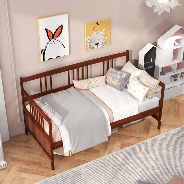 Twin Size Wooden Slats Daybed Bed with Rails
