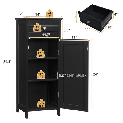 Wooden Storage Free-Standing Floor Cabinet with Drawer and Shelf