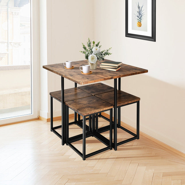 5 Pieces Metal Frame Dining Set with Compact Dining Table and 4 Stools