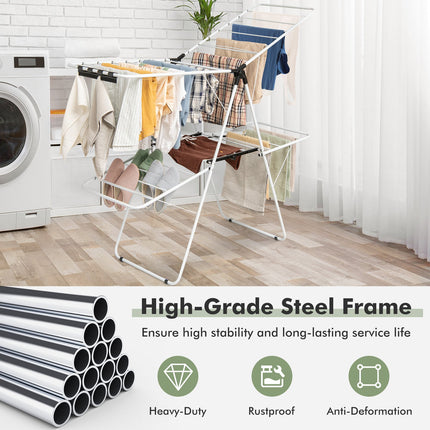 2-Tier Foldable Clothes Drying Rack with Adjustable Gullwing
