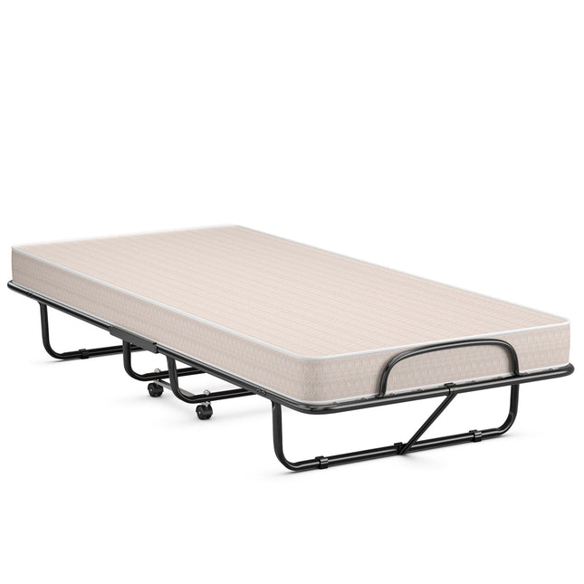 Rollaway Guest Bed with Sturdy Steel Frame and Memory Foam Mattress Made in Italy