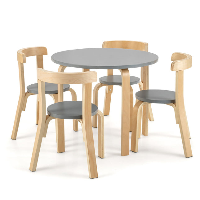 5-Piece Kids Wooden Curved Back Activity Table and Chair Set with