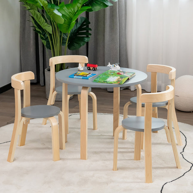 5-Piece Kids Wooden Curved Back Activity Table and Chair Set with