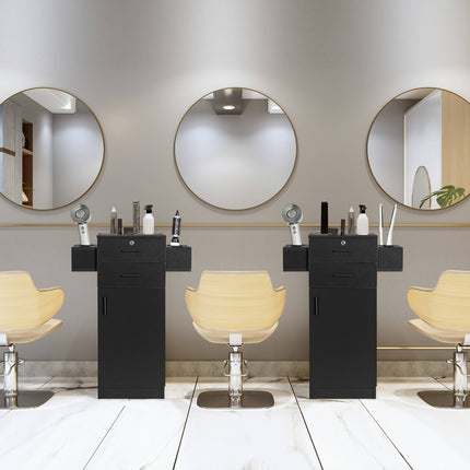 Salon Station Storage Cabinet with 6 Hair Dryer Holders for Hair Stylist-Black