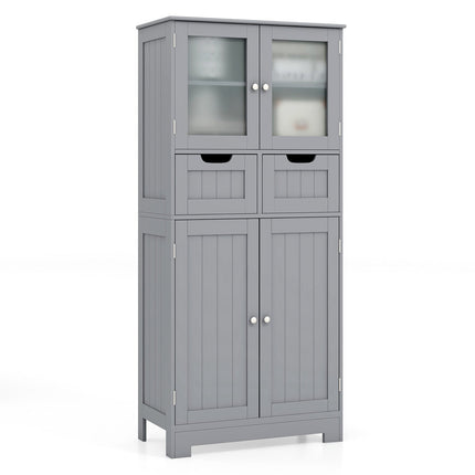3 Tier Freee-Standing Bathroom Cabinet with 2 Drawers and Glass Doors