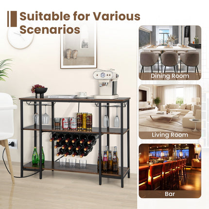 Industrial Wine Rack Wine Bar Cabinet with Storage Shelves