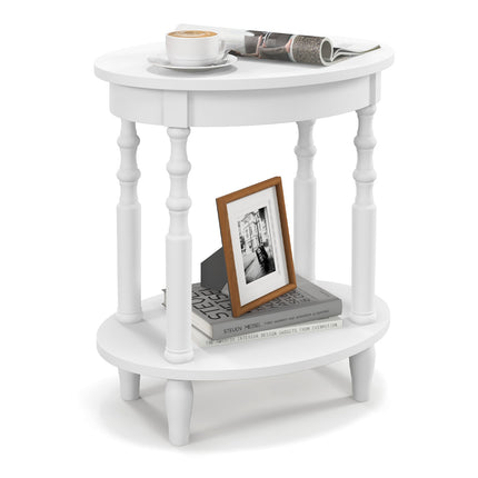 Oval Side Table with Storage Shelf and Wood Legs
