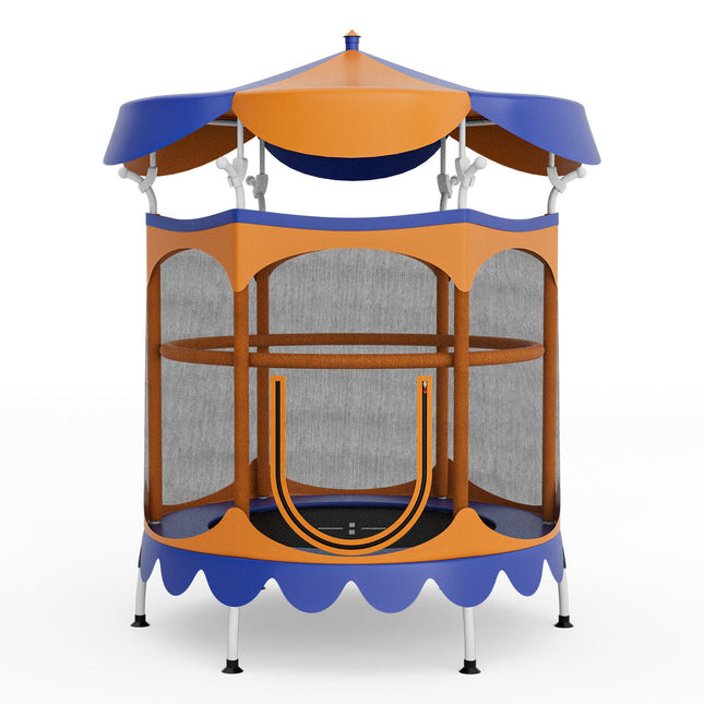 64 Inch Kids Trampoline with Detachable Canopy and Safety Enclosure Net