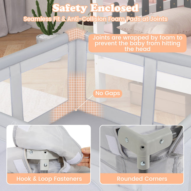 Large Baby Playpen BPA-Free Foldable Toddlers Safety Fence Play Yard with Zipper Gate
