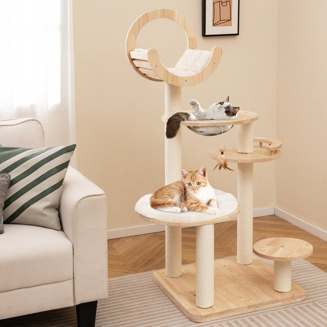 4-in-1 Large Wooden Cat Tower with Space Capsule Nest for Indoor Cats