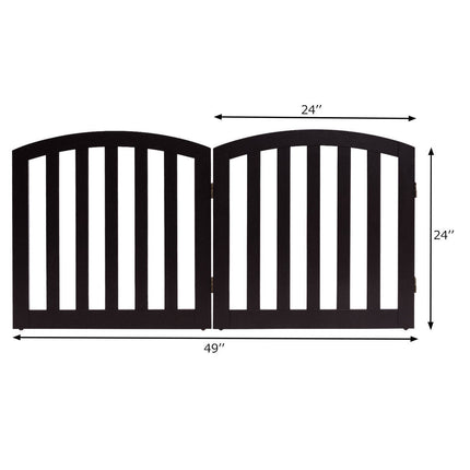 24 Inch 2 Panel Configurable Folding Free Standing Wooden Pet Safety Fence with Arched Top-Brown
