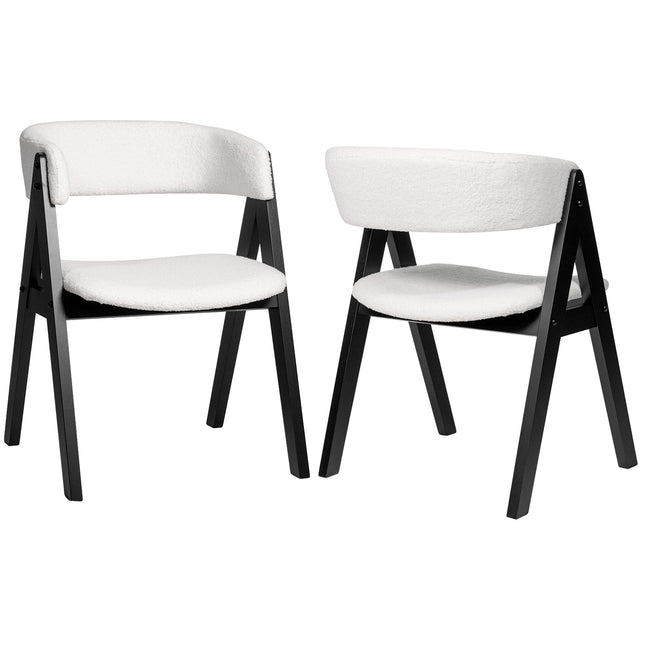 Wooden Dining Chair Set of 2 Mid-Century Modern Sherpa Upholstered Kitchen Dining Room Chairs